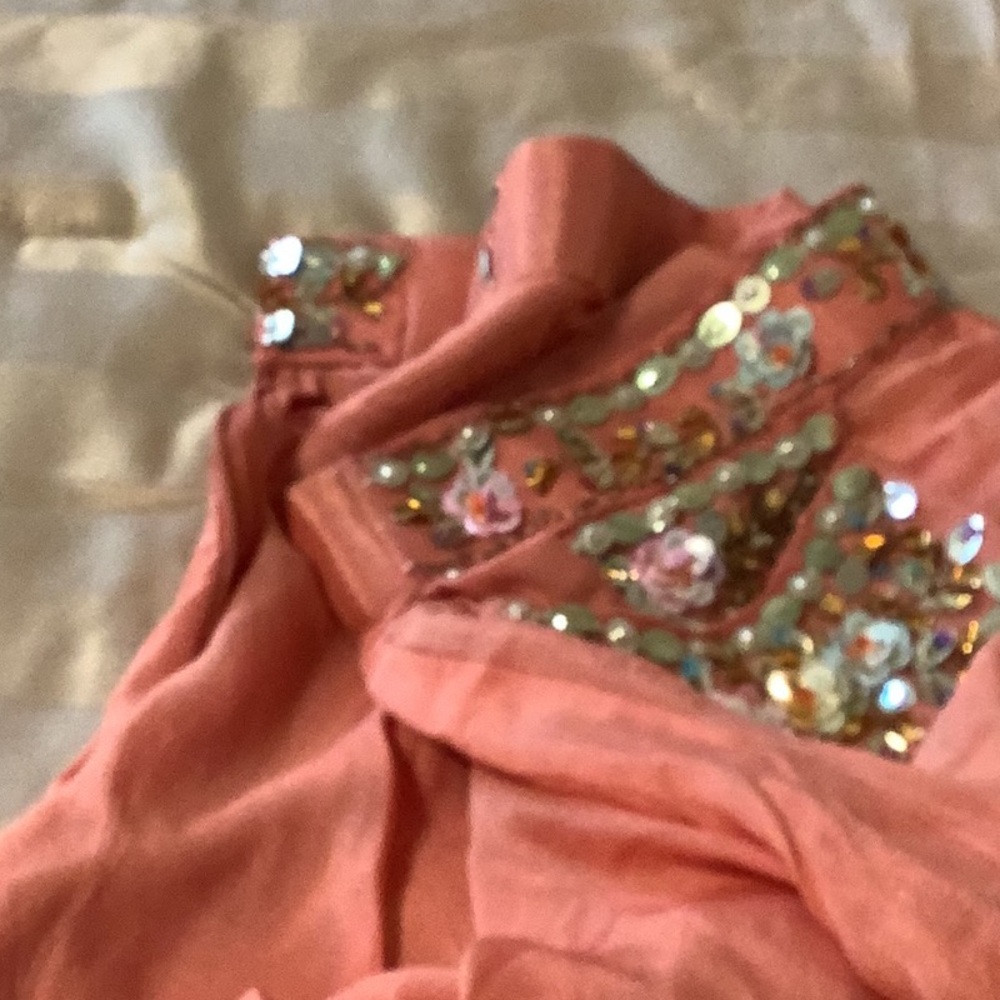 Embellished Coral Pink Beaded Bra Top - Picture 5 of 16